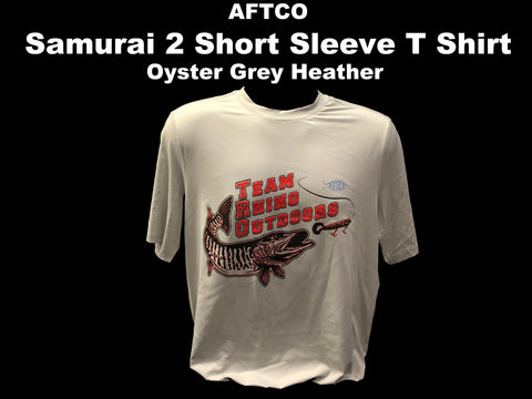 AFTCO Samurai 2 Short Sleeve T Shirt - Oyster Grey Heather with Red/Black TRO Logo