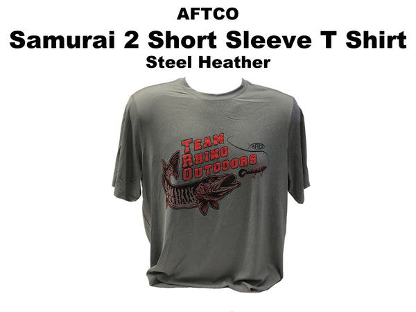 AFTCO Samurai 2 Short Sleeve T Shirt - Steel Heather with Red/Black TRO Logo