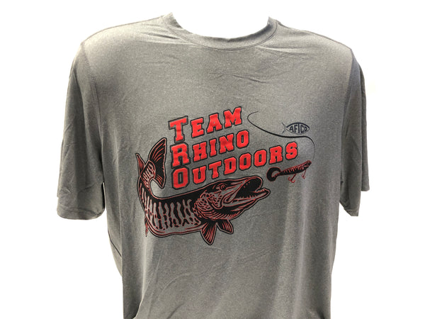 AFTCO Samurai 2 Short Sleeve T Shirt - Steel Heather with Red/Black TRO Logo