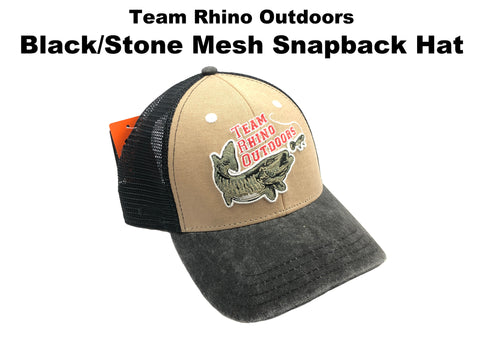 Team Rhino Outdoors Black/Stone Mesh Snapback Hat w/red Lettering
