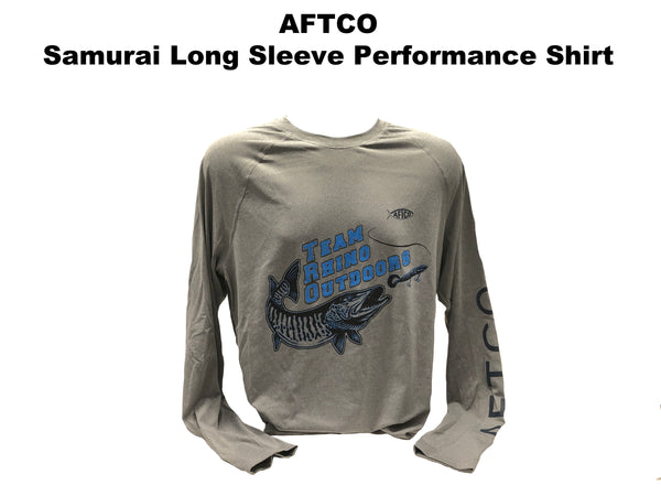 AFTCO Long Sleeve Samurai Performance Shirt Steel Heather - Blue Logo (No Hood)