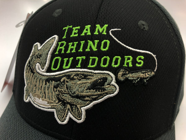 Team Rhino Outdoors Black/Charcoal/Lime Flex Fit Hat w/raised fish logo