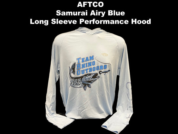 AFTCO - Samurai Long Sleeve Performance Hoodie Airy Blue Heather BLUE Logo