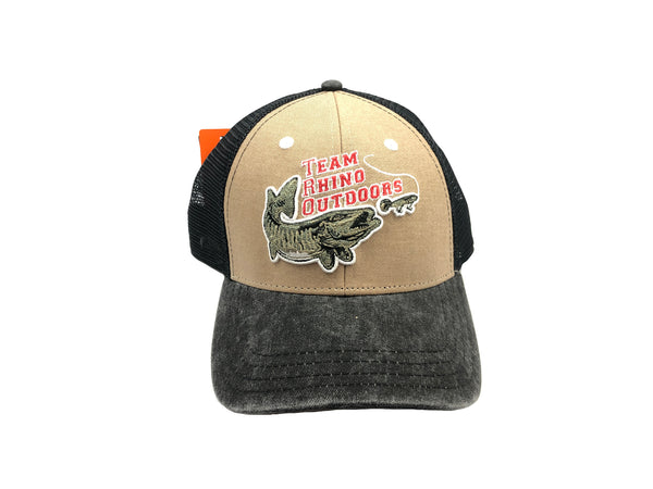 Team Rhino Outdoors Black/Stone Mesh Snapback Hat w/red Lettering