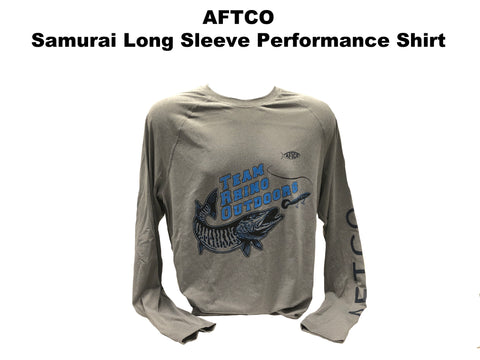 AFTCO Long Sleeve Samurai Performance Shirt Steel Heather - Blue Logo (No Hood)
