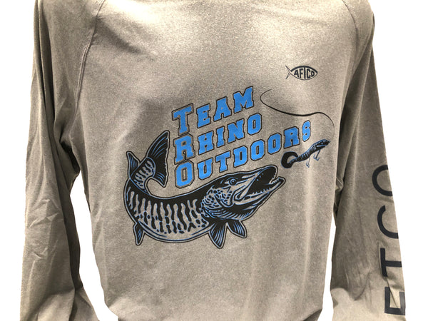 AFTCO Long Sleeve Samurai Performance Shirt Steel Heather - Blue Logo (No Hood)