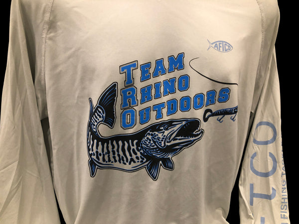 AFTCO - Samurai Long Sleeve Performance Hoodie Oyster Gray Heather with Blue Logo