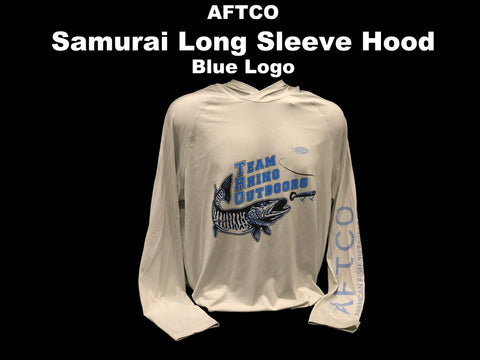AFTCO - Samurai Long Sleeve Performance Hoodie Oyster Gray Heather with Blue Logo