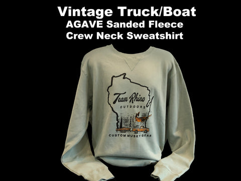 TRO - Vintage Truck/Boat AGAVE Sanded Fleece Crew Neck Sweatshirt