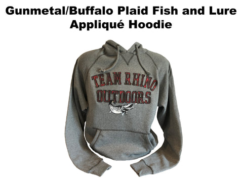 TRO - Gunmetal/Buffalo Plaid Fish and Lure Appliqué Hoodie