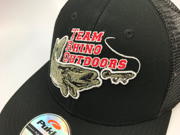 Team Rhino Outdoors Black Mesh Flex Fit Hat w/red Logo