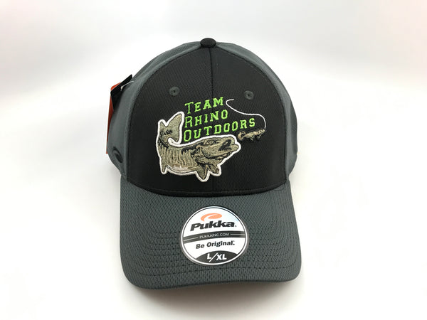Team Rhino Outdoors Black/Charcoal/Lime Flex Fit Hat w/raised fish logo