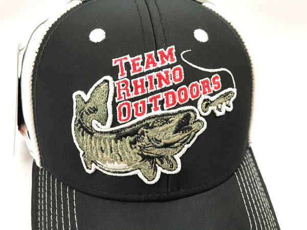 Team Rhino Outdoors Adjustable Black/Grey/White Hat w/raised fish logo