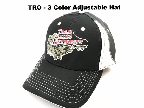 Team Rhino Outdoors Adjustable Black/Grey/White Hat w/raised fish logo