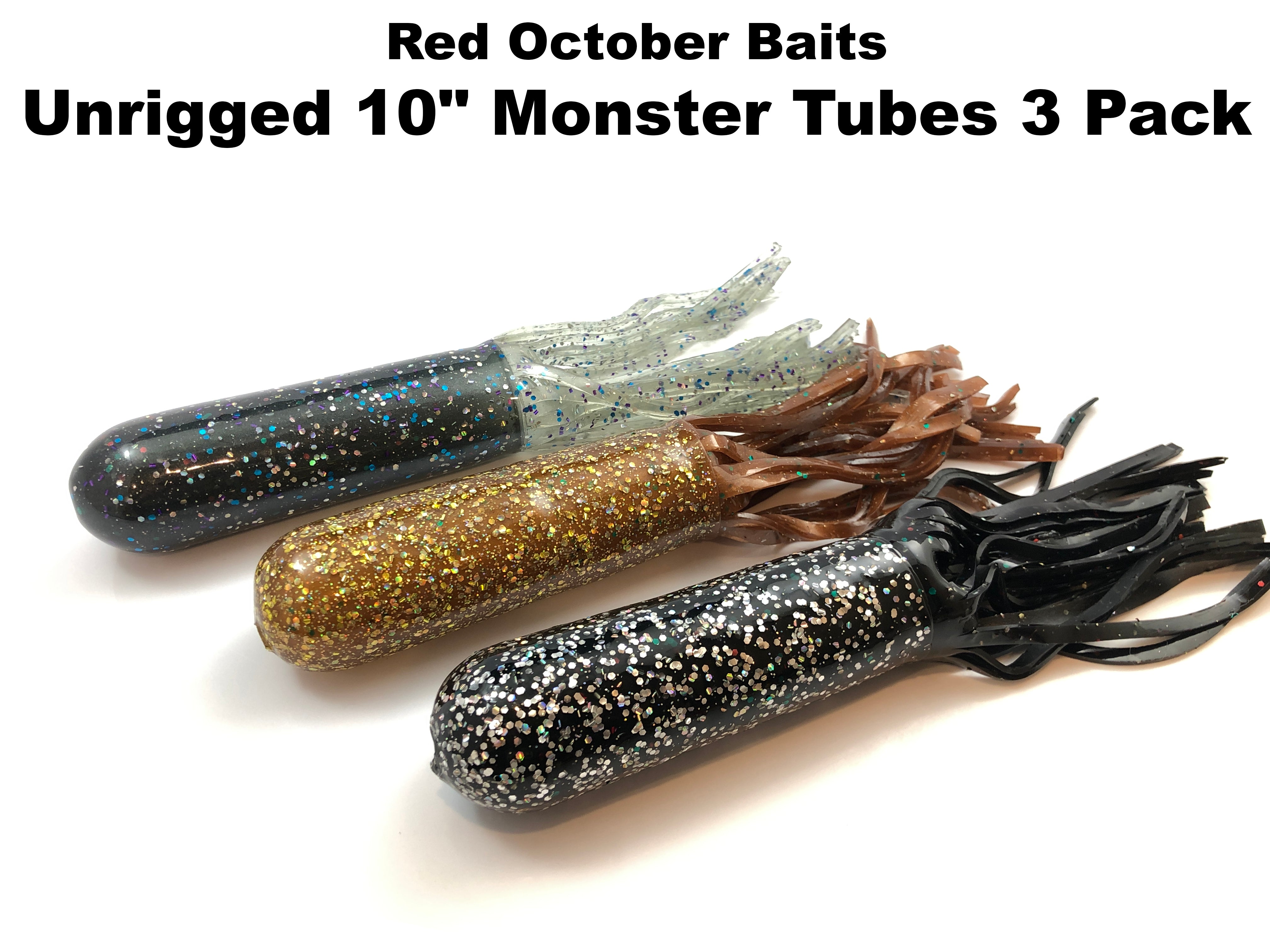 Red October Baits Unrigged 10 Monster Tubes 3 Pack – Team Rhino Outdoors  LLC